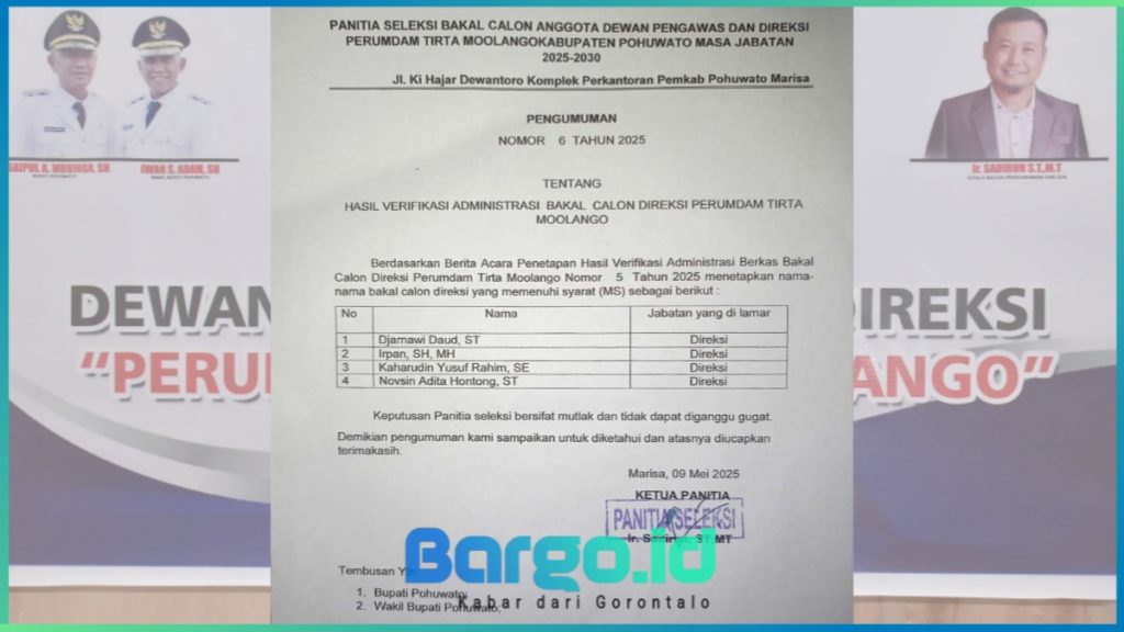 Empat Calon Direksi PERUMDAM Tirta Moolango Lolos Seleksi Administrasi, Siap Ikuti Tahap Lanjutan