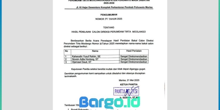 Empat Nama Lolos Seleksi Perumdam Tirta Moolango, Siap Jalani Wawancara Bupati